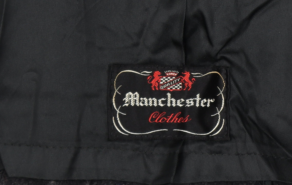 Manchester Clothes Men’s Chest 44 Black Checked Tweed Long Overcoat Vintage