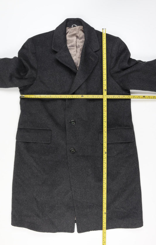 Sears Men’s Grey Chest 42 Wool Cashmere Long Overcoat Lined Single-Breasted