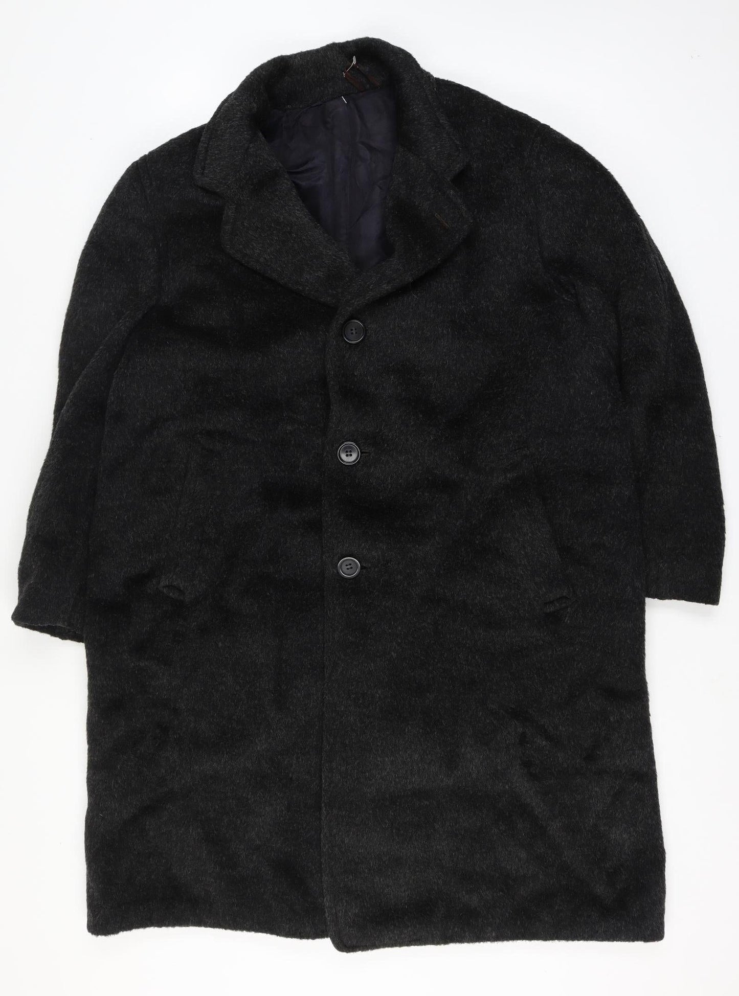 Tornaco Men’s Black Chest 46 Vintage Long Overcoat Single Breasted