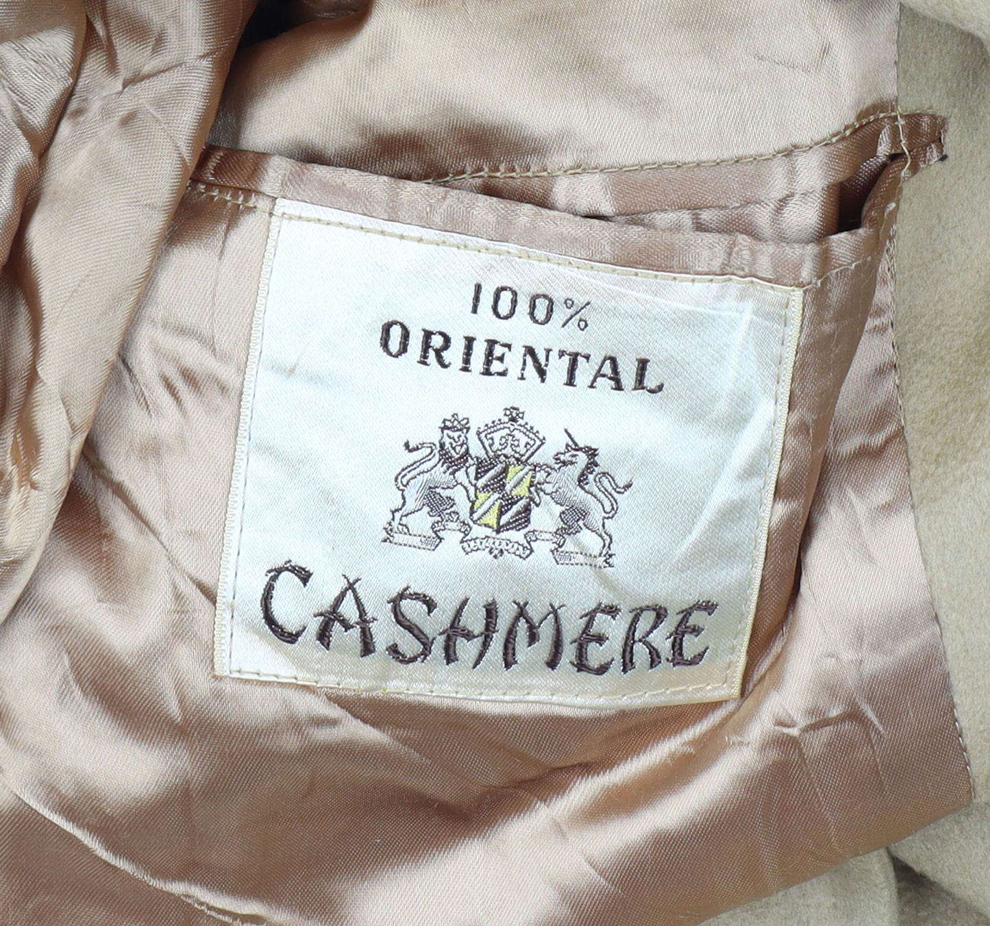 Oriental Cashmere Size L Men’s Beige 100% Cashmere Long Overcoat Lined