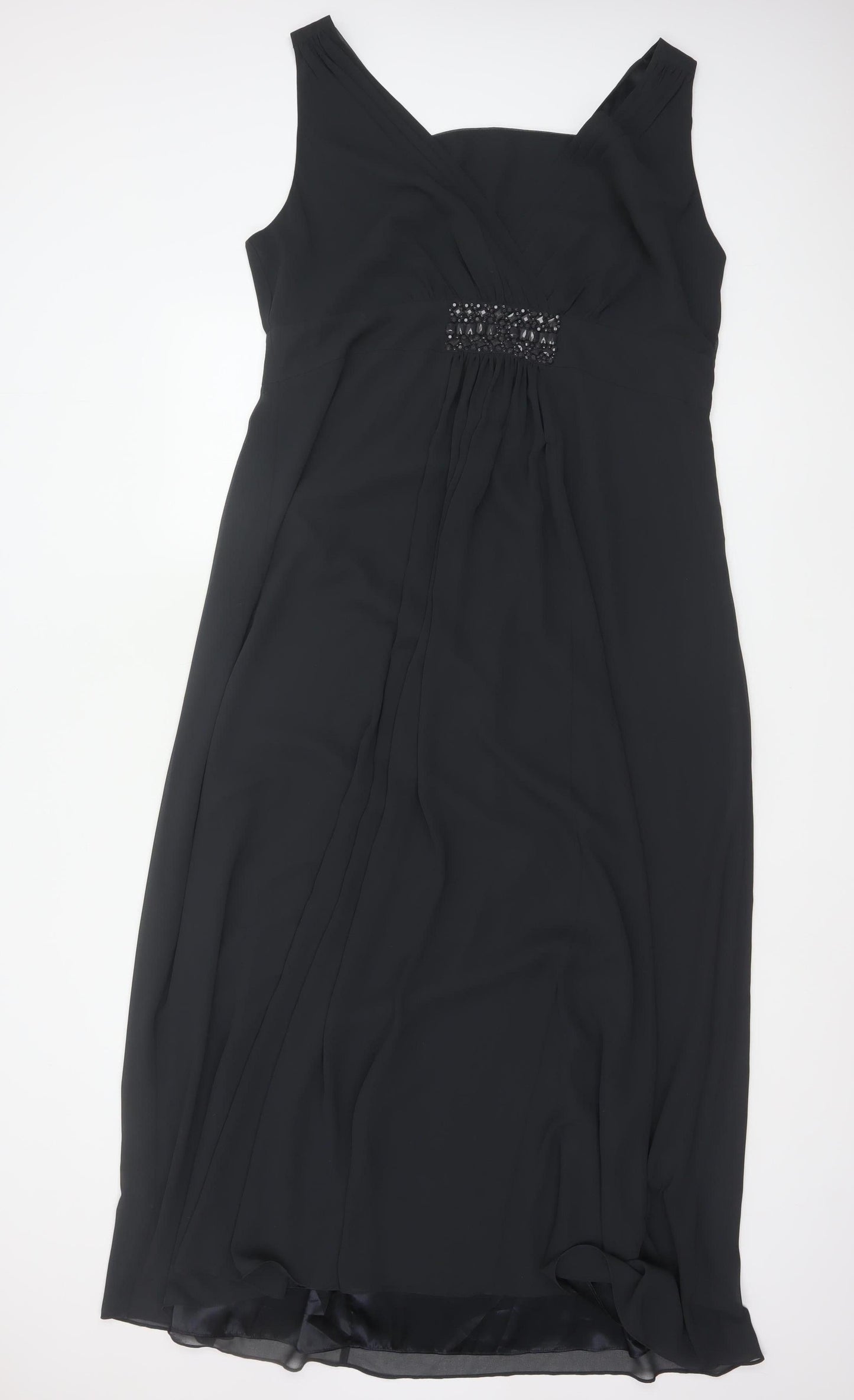 Jacques Vert Women Black UK 20 Maxi A-Line Beaded V-Neck Occasion Dress