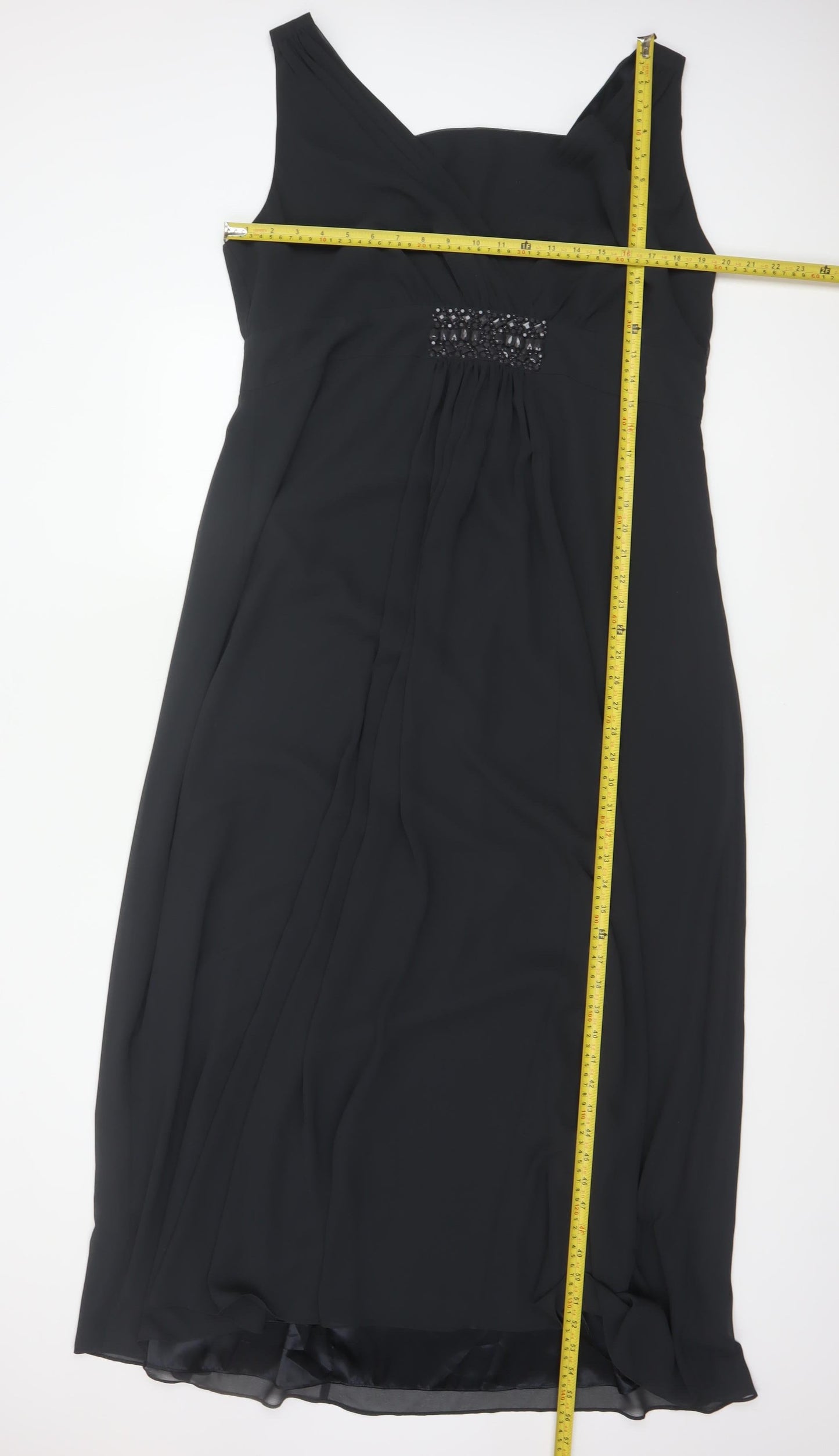 Jacques Vert Women Black UK 20 Maxi A-Line Beaded V-Neck Occasion Dress