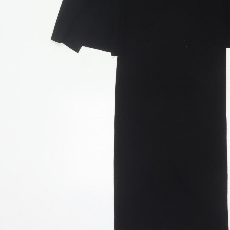 Zara Women Black S Maxi Knit Roll Neck Bell Sleeve Dress