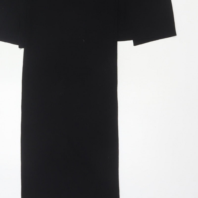 Zara Women Black S Maxi Knit Roll Neck Bell Sleeve Dress