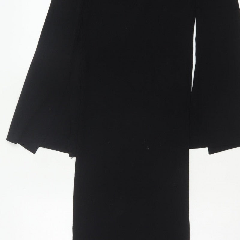 Zara Women Black S Maxi Knit Roll Neck Bell Sleeve Dress