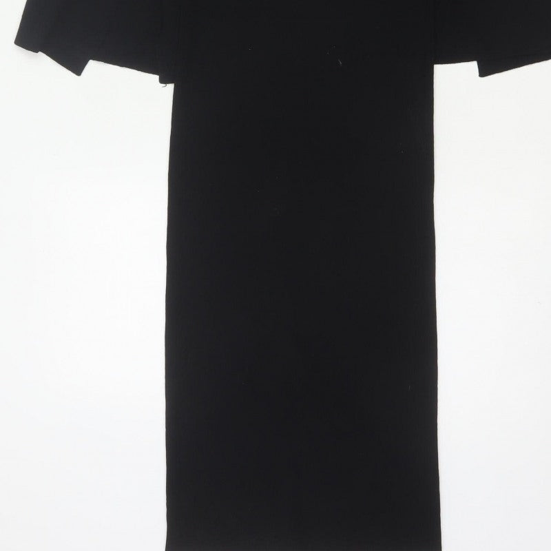 Zara Women Black S Maxi Knit Roll Neck Bell Sleeve Dress