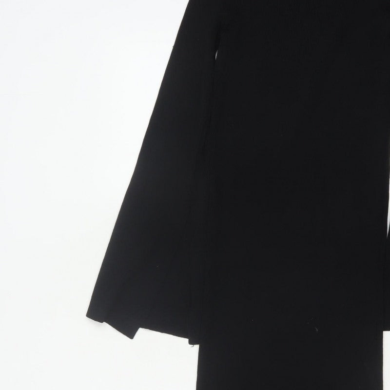 Zara Women Black S Maxi Knit Roll Neck Bell Sleeve Dress