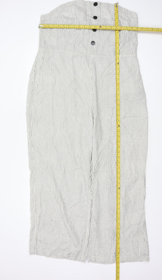 Next Women White Stripe Linen Blend Strapless Wide Leg Jumpsuit UK 22