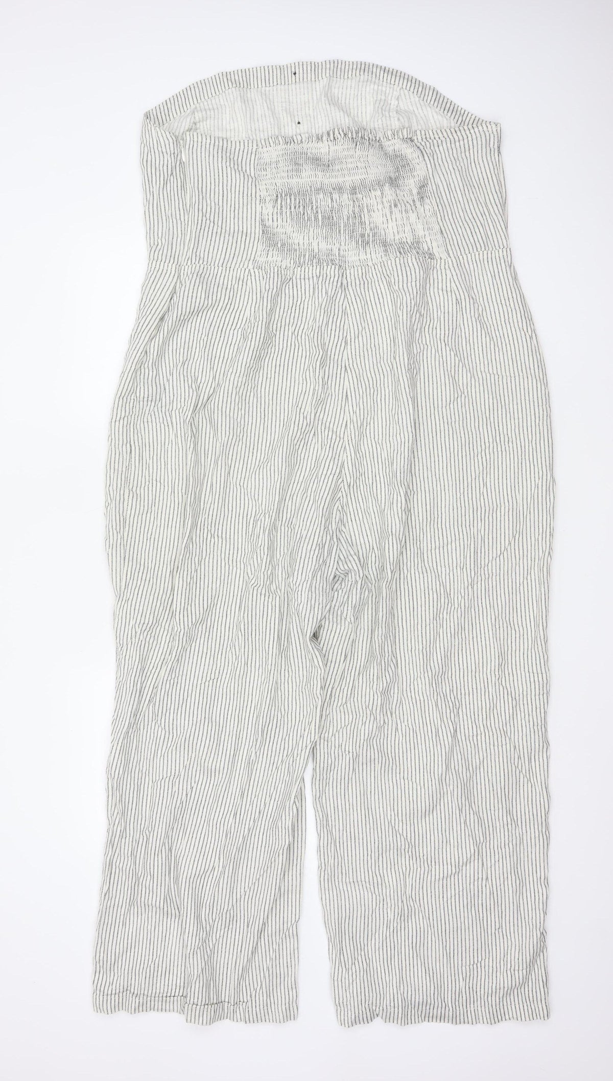 Next Women White Stripe Linen Blend Strapless Wide Leg Jumpsuit UK 22