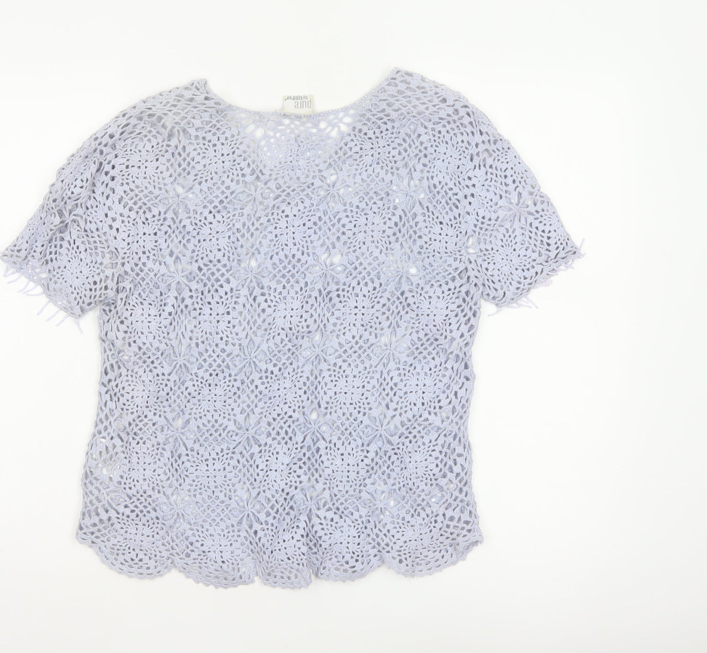 Pure by Together Women Blue UK 14 Cotton Crochet Short Sleeve Blouse