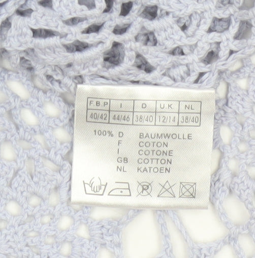 Pure by Together Women Blue UK 14 Cotton Crochet Short Sleeve Blouse