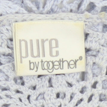 Pure by Together Women Blue UK 14 Cotton Crochet Short Sleeve Blouse