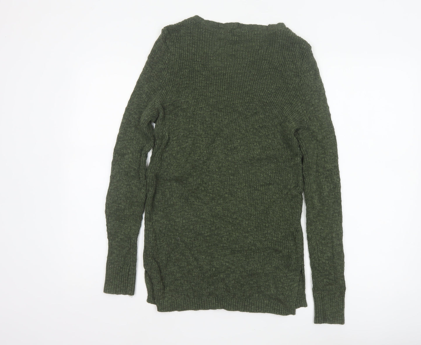 Cashel Women’s Green V-Neck Ribbed Knit Jumper Size L Cotton Blend