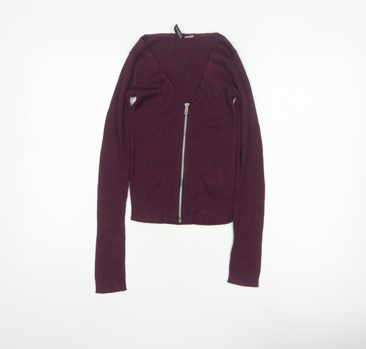 Divided H&M Women Purple XS Rib Knit V-Neck Full Zip Cardigan