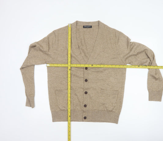 Kallspin Men's Beige S Cashmere Wool Blend Button Cardigan Pockets