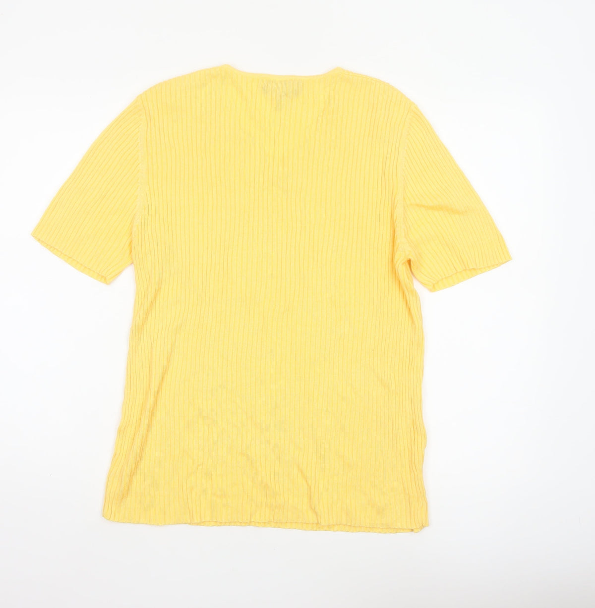 PAON Women’s Yellow L Ribbed V-Neck Short Sleeve Knit Top