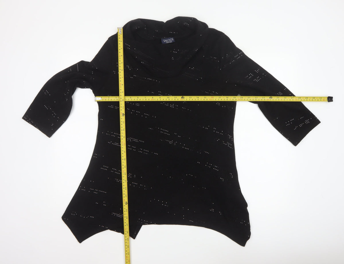 Saloos Women Black XL Cowl Neck Rhinestone Knit Tunic Jumper