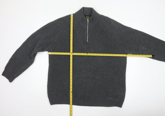 Next Men’s Grey XL 1/4 Zip Chunky Knit High Neck Jumper