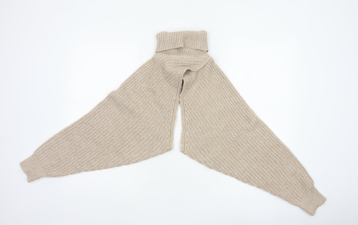 PRETTYLITTLETHING Women Beige S Chunky Knit Roll Neck Shrug
