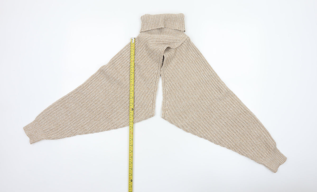 PRETTYLITTLETHING Women Beige S Chunky Knit Roll Neck Shrug