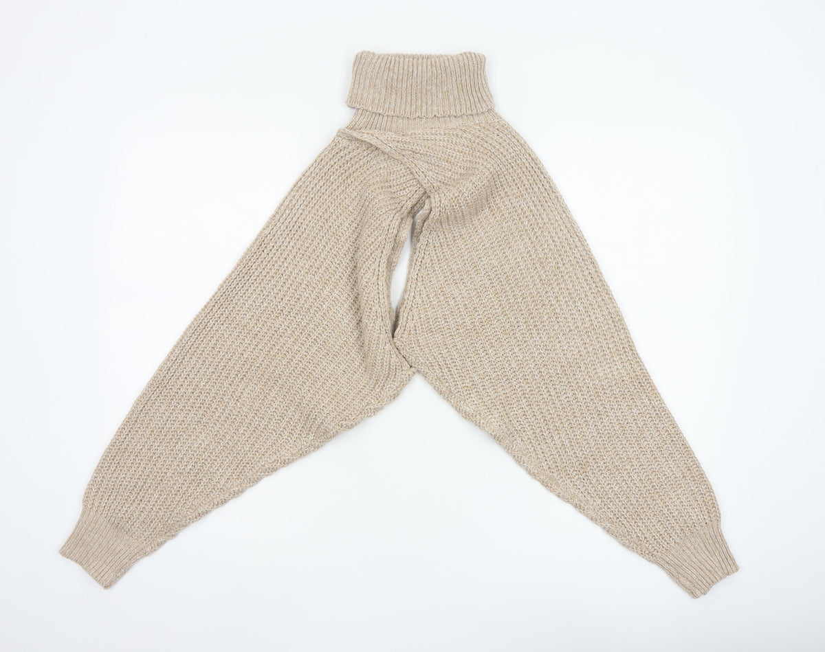 PRETTYLITTLETHING Women Beige S Chunky Knit Roll Neck Shrug