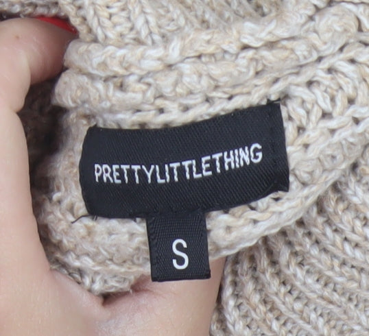 PRETTYLITTLETHING Women Beige S Chunky Knit Roll Neck Shrug