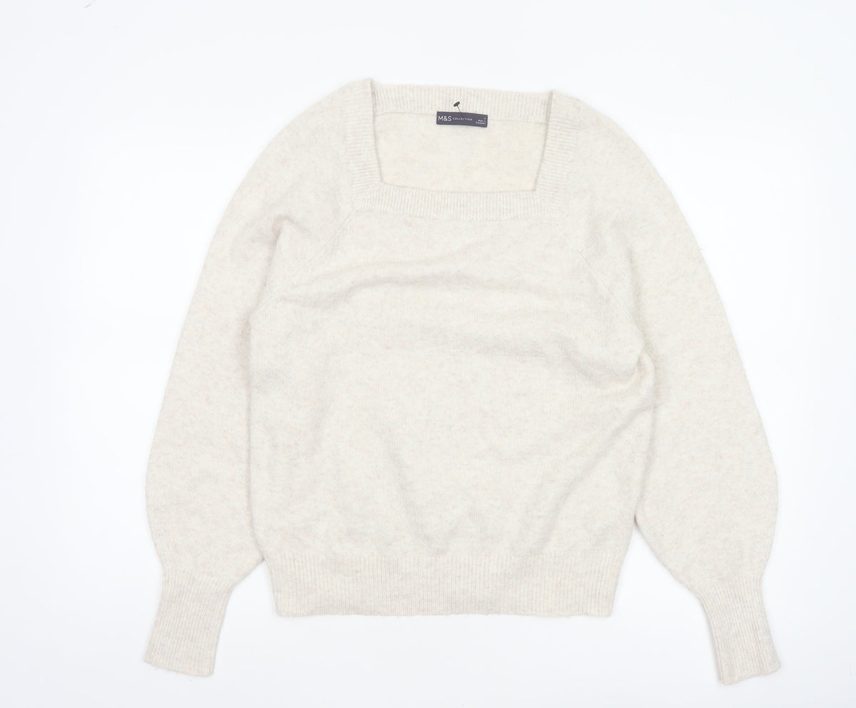 Marks & Spencer Women Beige M Square Neck Balloon Sleeve Knit Jumper