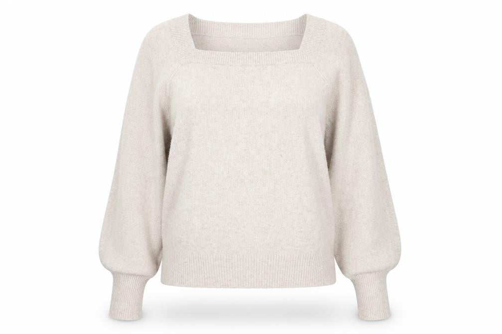 Marks & Spencer Women Beige M Square Neck Balloon Sleeve Knit Jumper