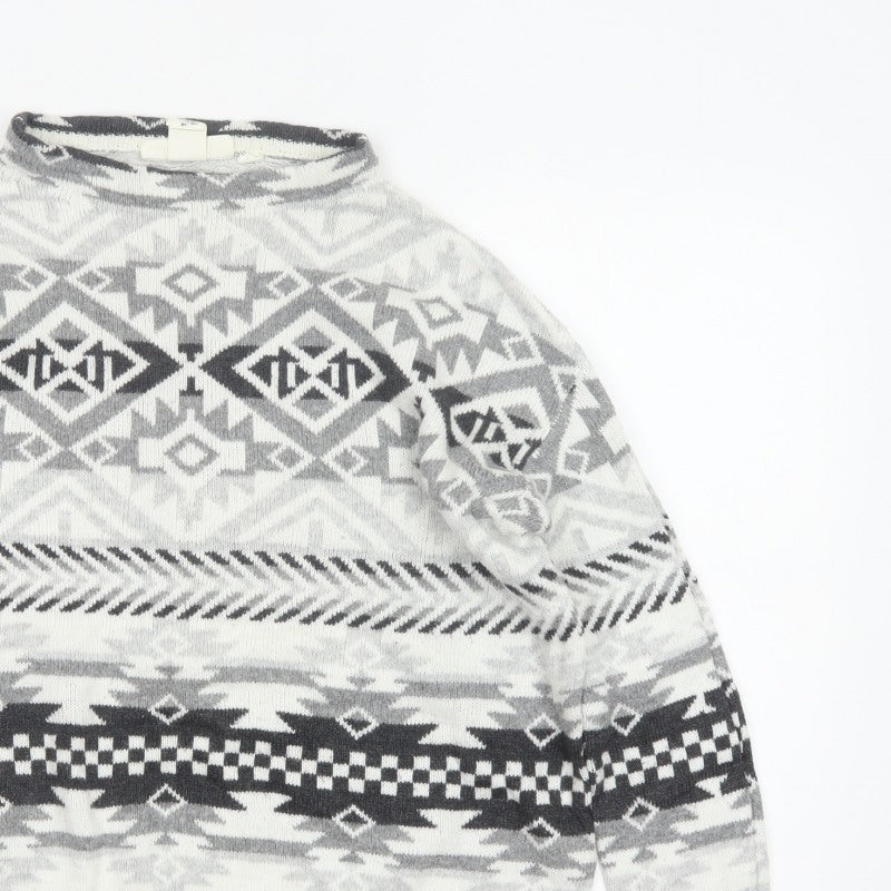 L.O.G.G. Women Multicoloured Aztec Knit Mock Neck Jumper UK 12