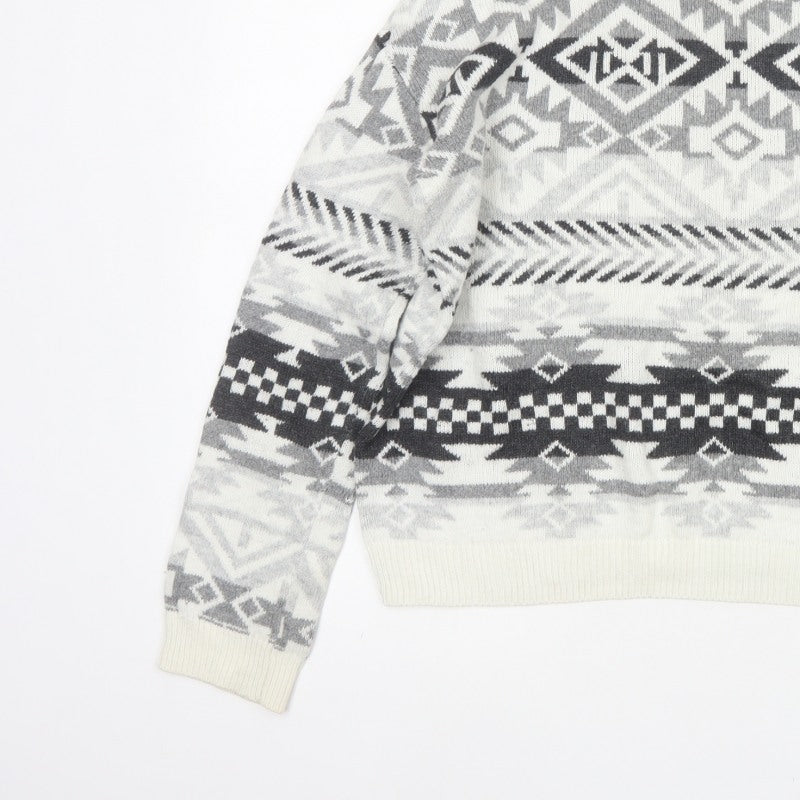 L.O.G.G. Women Multicoloured Aztec Knit Mock Neck Jumper UK 12