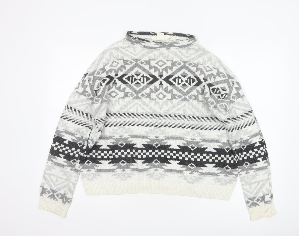 L.O.G.G. Women Multicoloured Aztec Knit Mock Neck Jumper UK 12