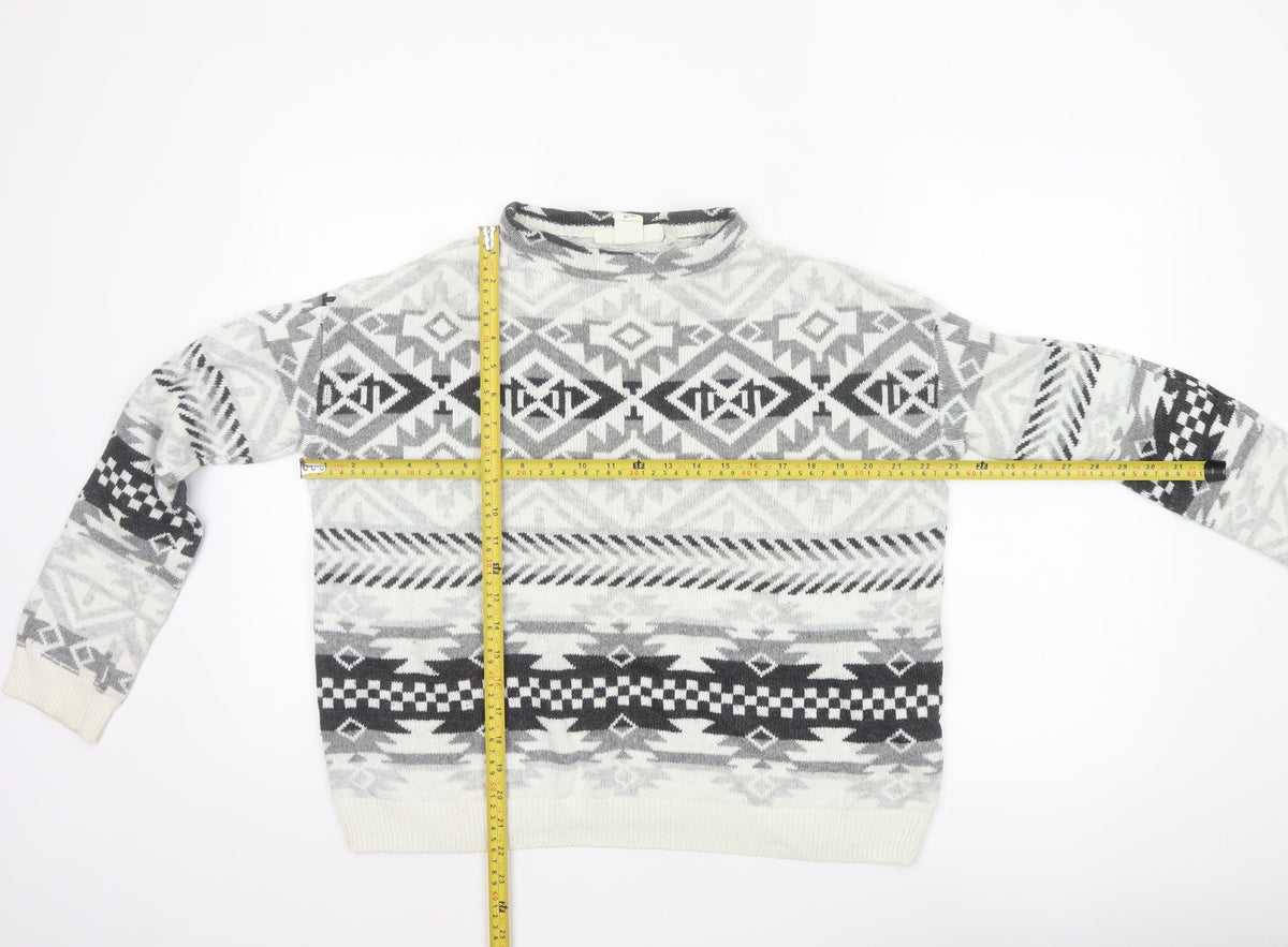 L.O.G.G. Women Multicoloured Aztec Knit Mock Neck Jumper UK 12