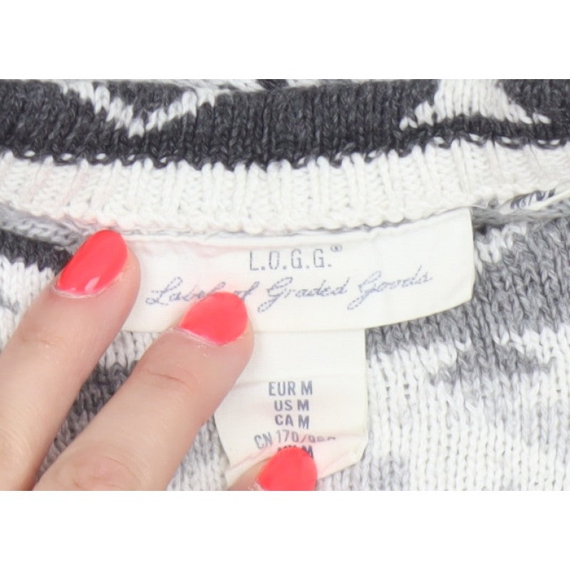 L.O.G.G. Women Multicoloured Aztec Knit Mock Neck Jumper UK 12