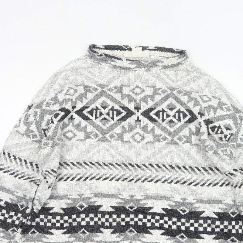 L.O.G.G. Women Multicoloured Aztec Knit Mock Neck Jumper UK 12