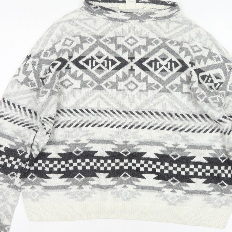 L.O.G.G. Women Multicoloured Aztec Knit Mock Neck Jumper UK 12