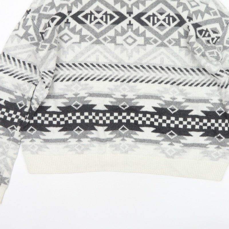 L.O.G.G. Women Multicoloured Aztec Knit Mock Neck Jumper UK 12