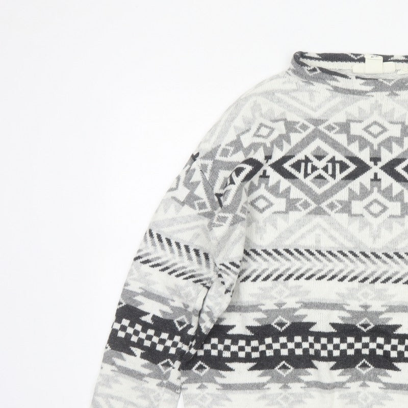 L.O.G.G. Women Multicoloured Aztec Knit Mock Neck Jumper UK 12