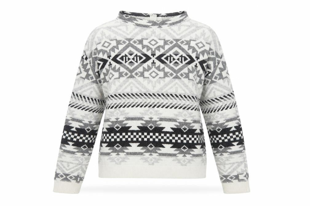L.O.G.G. Women Multicoloured Aztec Knit Mock Neck Jumper UK 12