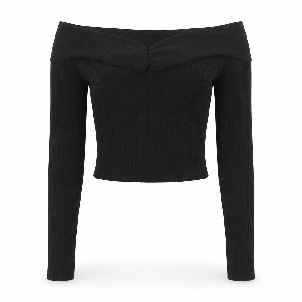 H&M Divided Women’s Black S Off Shoulder Rib Knit Slim Jumper