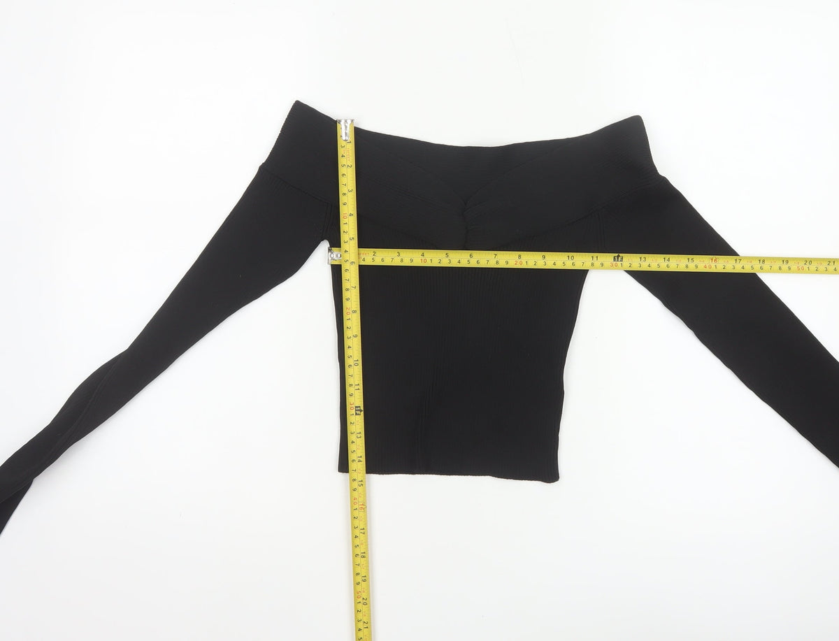 H&M Divided Women’s Black S Off Shoulder Rib Knit Slim Jumper