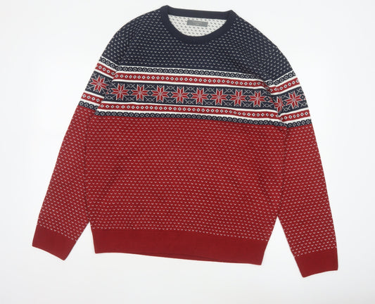 Denver Hayes Men’s Red L Fair Isle Christmas Crew Neck Pullover Jumper