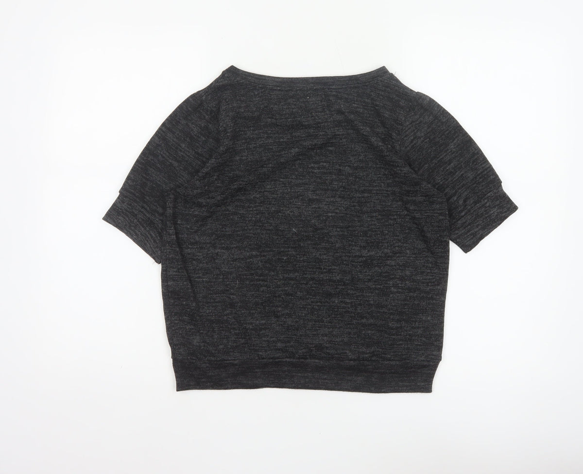 Zara Trafaluc Women Black M Cropped Jersey Knit Raglan Short Sleeve Top
