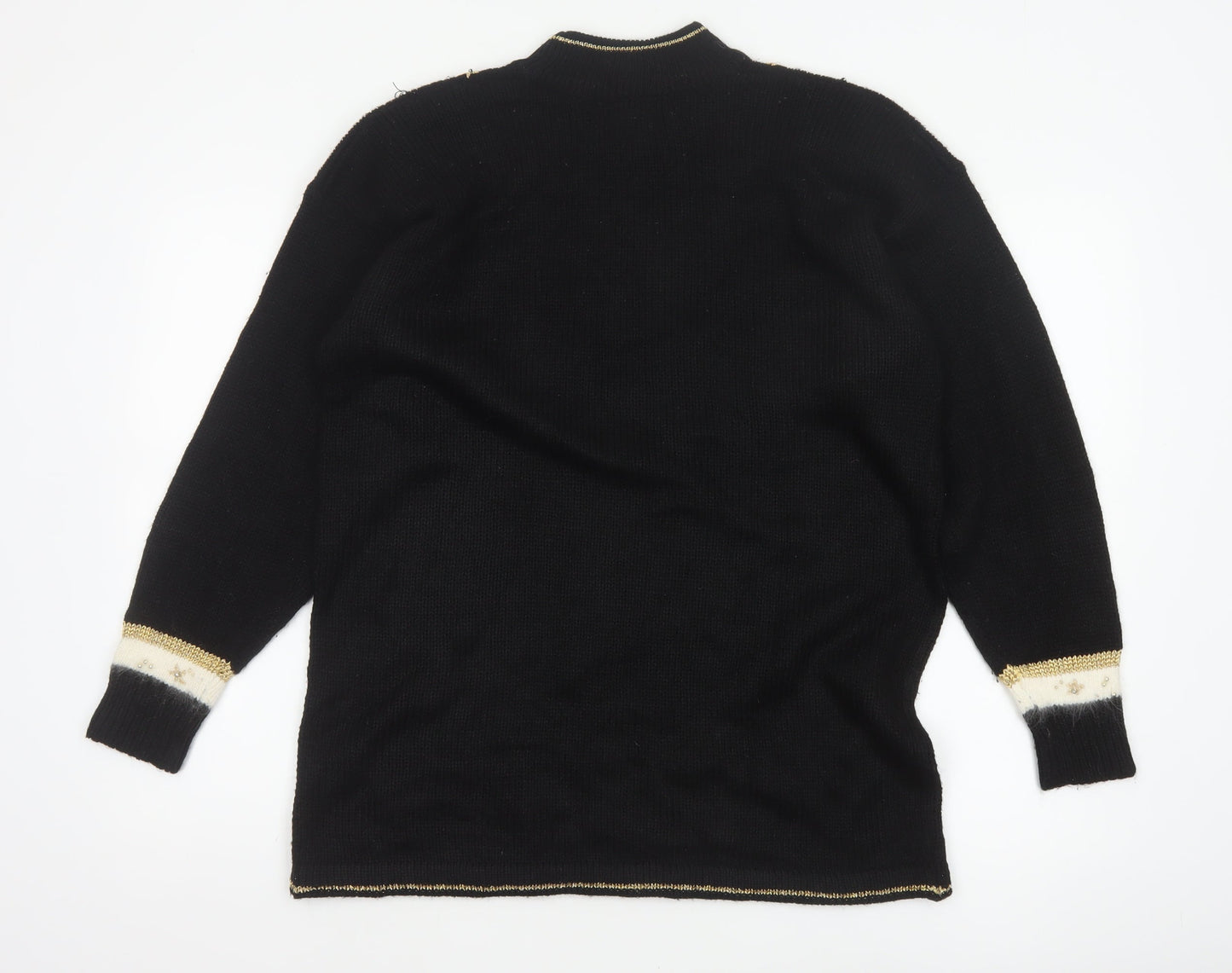 Dama Scott Women’s Black L Christmas Reindeer Beaded Mock Neck Pullover
