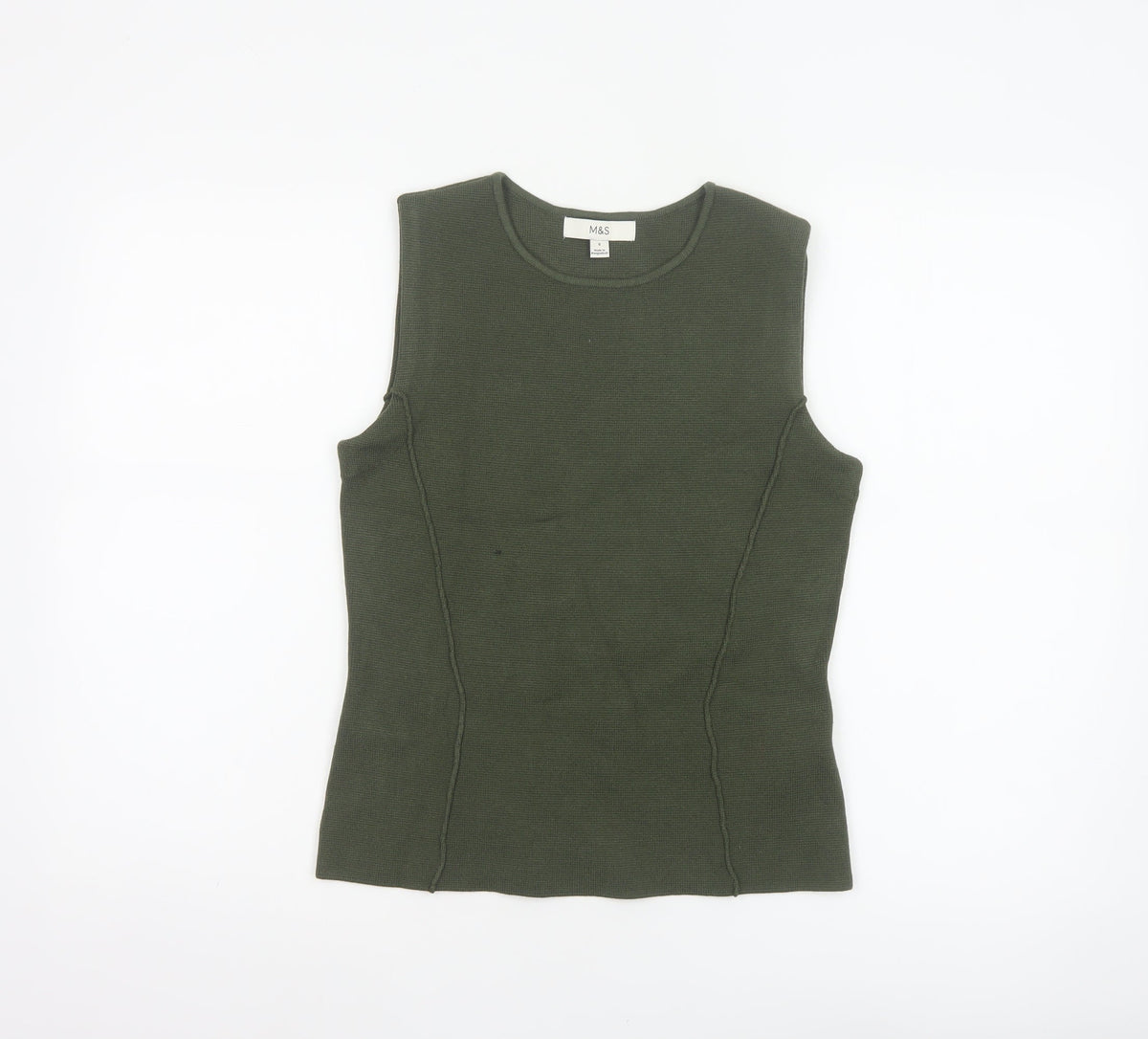 Marks and Spencer Women Green S Sleeveless Knit Tank Top Round Neck