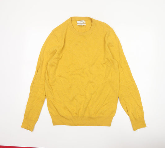 Marks and Spencer Men Yellow S Pure Cotton Crew Neck Pullover Jumper