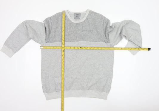 Marks and Spencer Men Grey L Pure Cotton Textured Knit Pullover Jumper