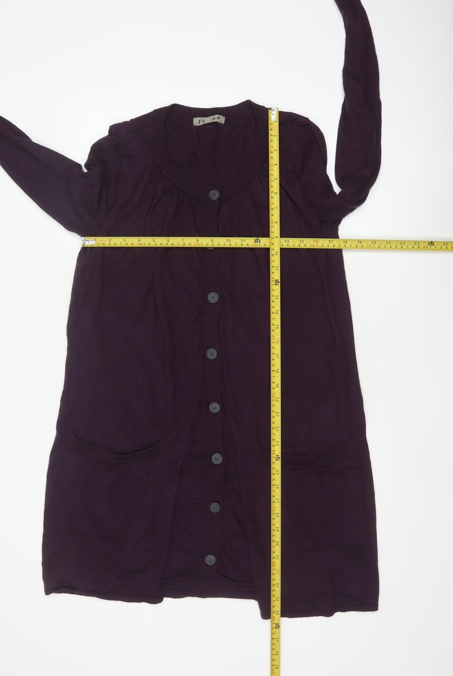 Jigsaw Women’s Purple Wool Blend Longline Button Cardigan Size M