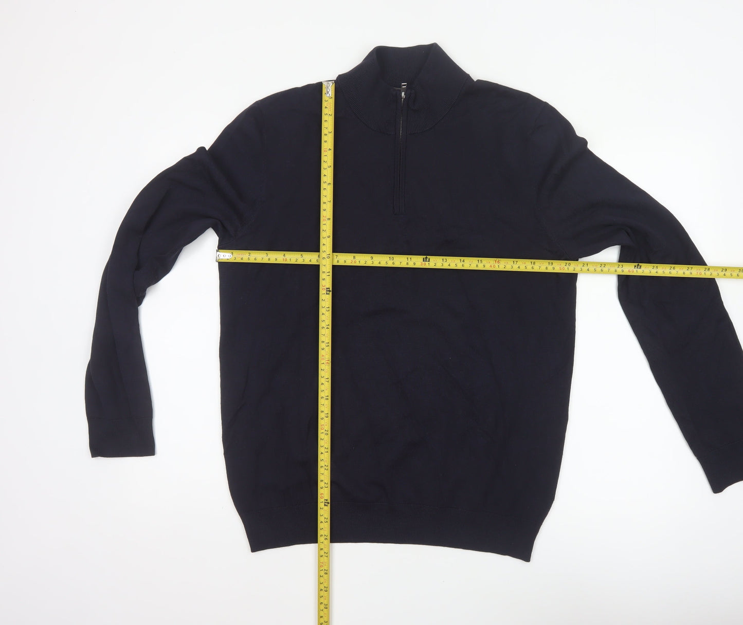 H&M Unisex Blue M Regular Fit 1/4 Zip High Neck Viscose Jumper