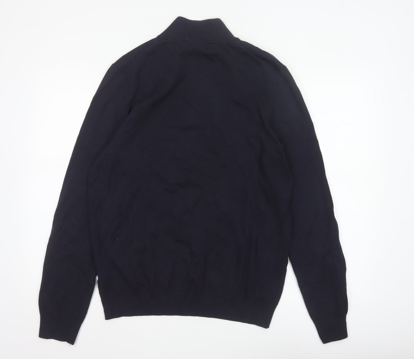 H&M Unisex Blue M Regular Fit 1/4 Zip High Neck Viscose Jumper