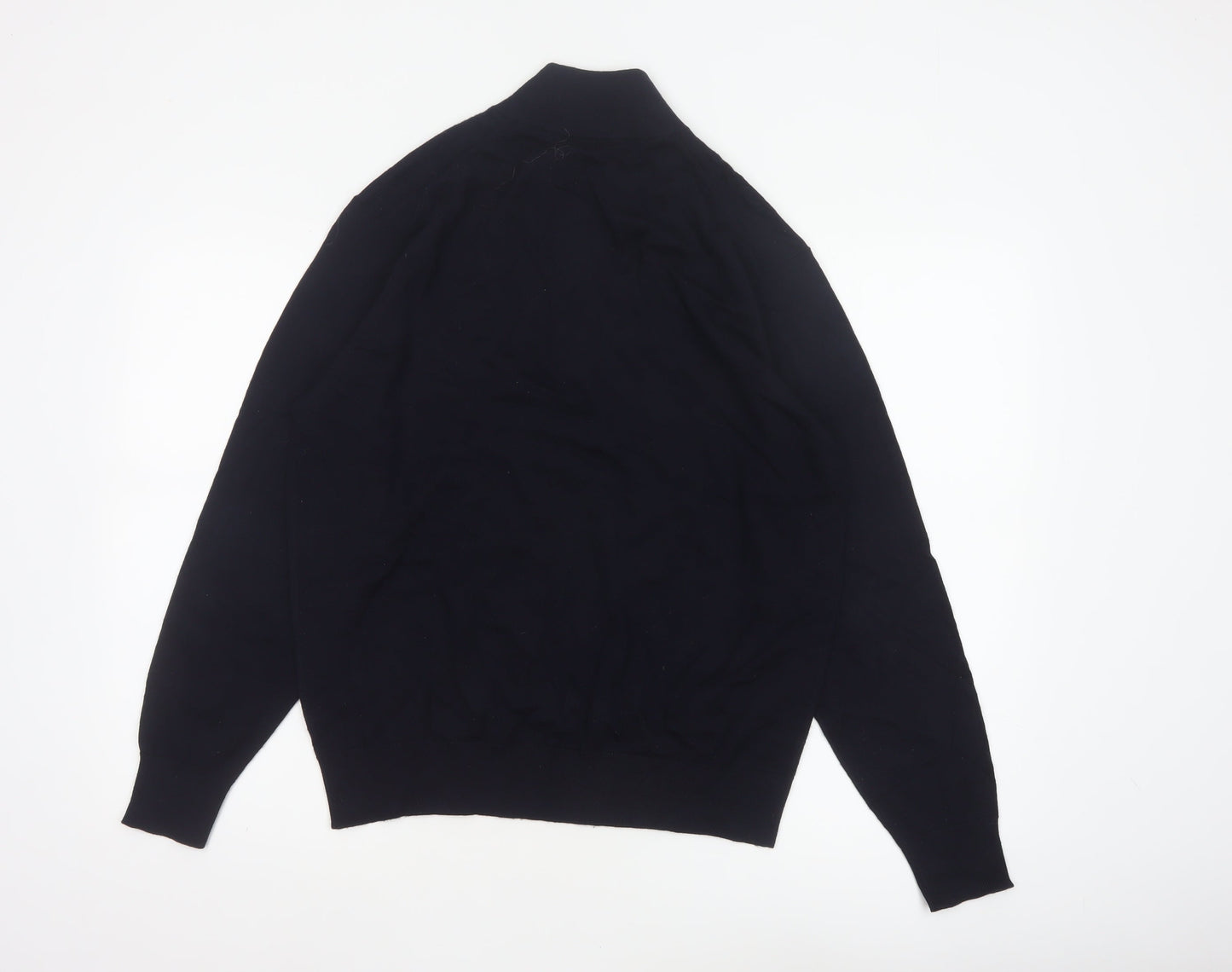 Uniqlo Men Black M 100% Wool 1/4 Zip High Neck Knit Jumper